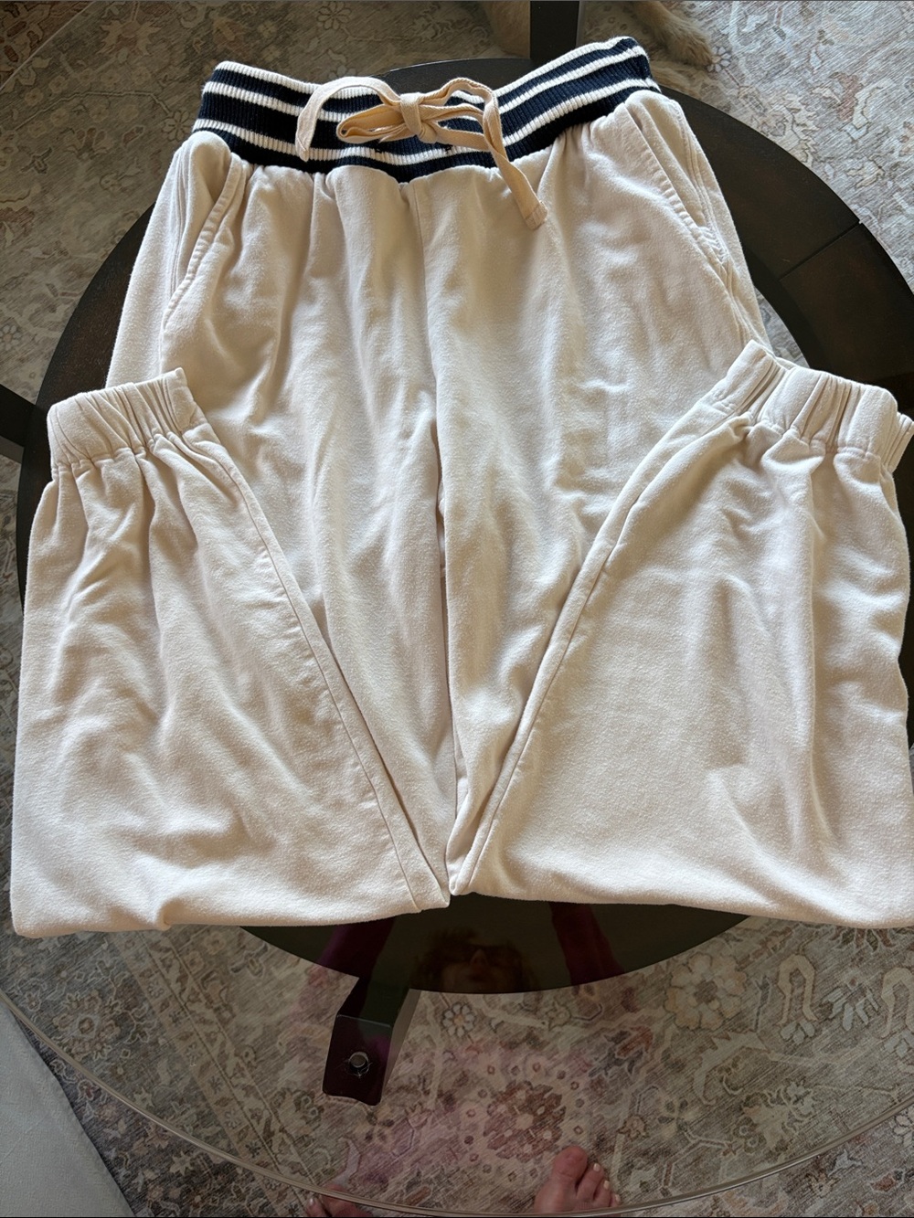 Stateside Cream Sweatpants with Navy Striped Waistband